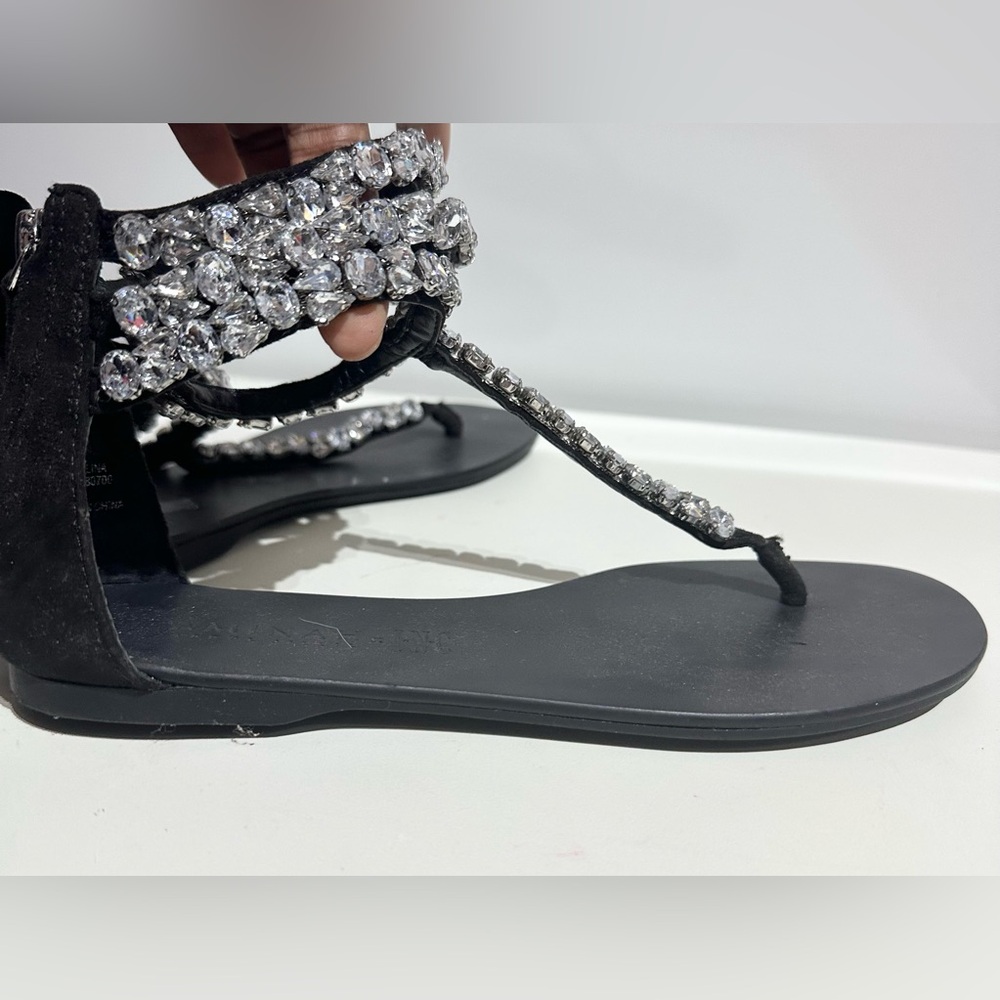 INC INTERNATIONAL BLACK RHINESTONES SANDAL- PRELOVED -6.5